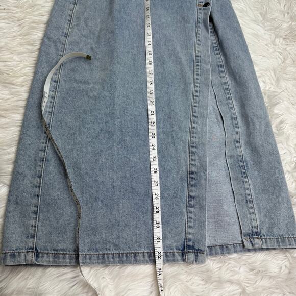 MABLE Light Denim Button Danica Front Slit Midi Jean Skirt Blue Size M - Picture 4 of 10